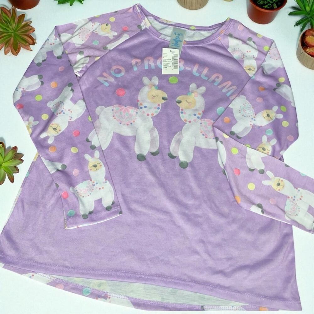 The Children's Place Girls L 10 12 Pajama Top Purple No Prob Llama Sleep Shirt